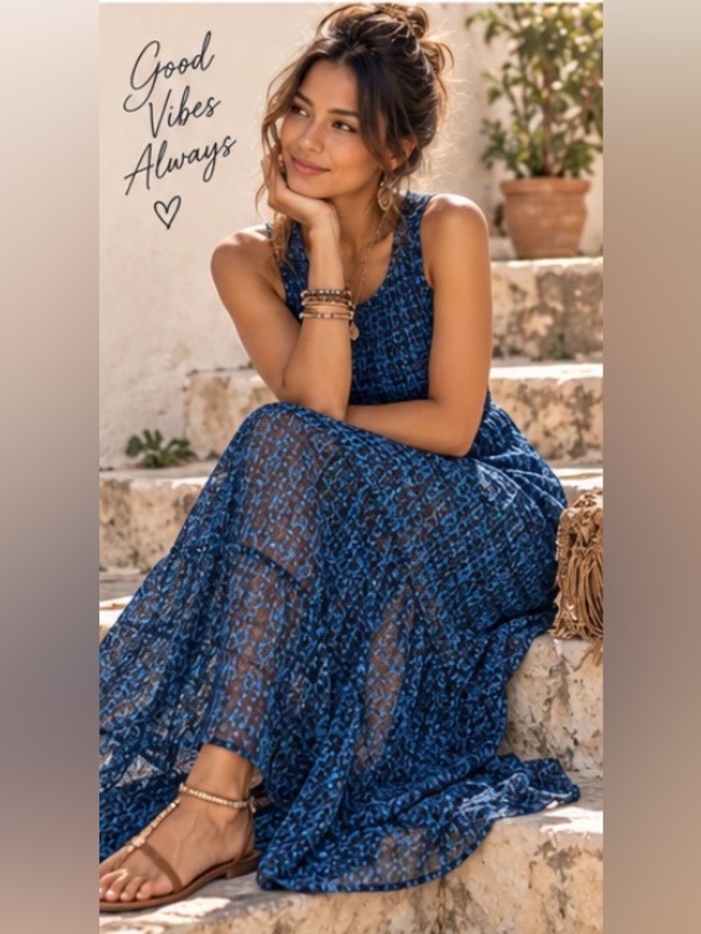 Lucky Brand Blue Patterned Sleeveless Maxi Dress